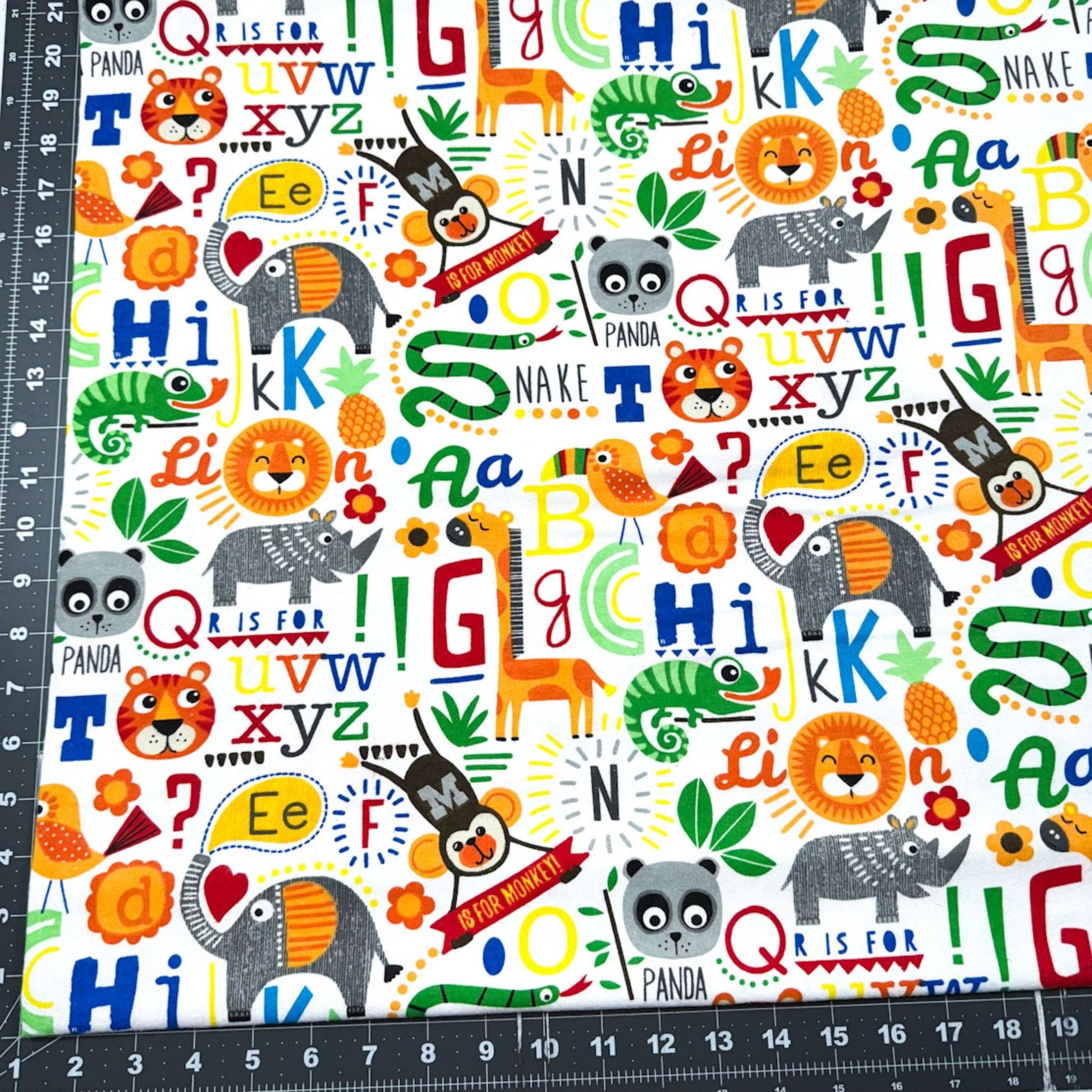 Safari Animal FLANNEL 0824 - 39 White Alphabet - Mary Jo Fabrics
