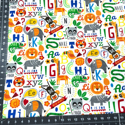 Safari Animal FLANNEL 0824 - 39 White Alphabet - Mary Jo Fabrics