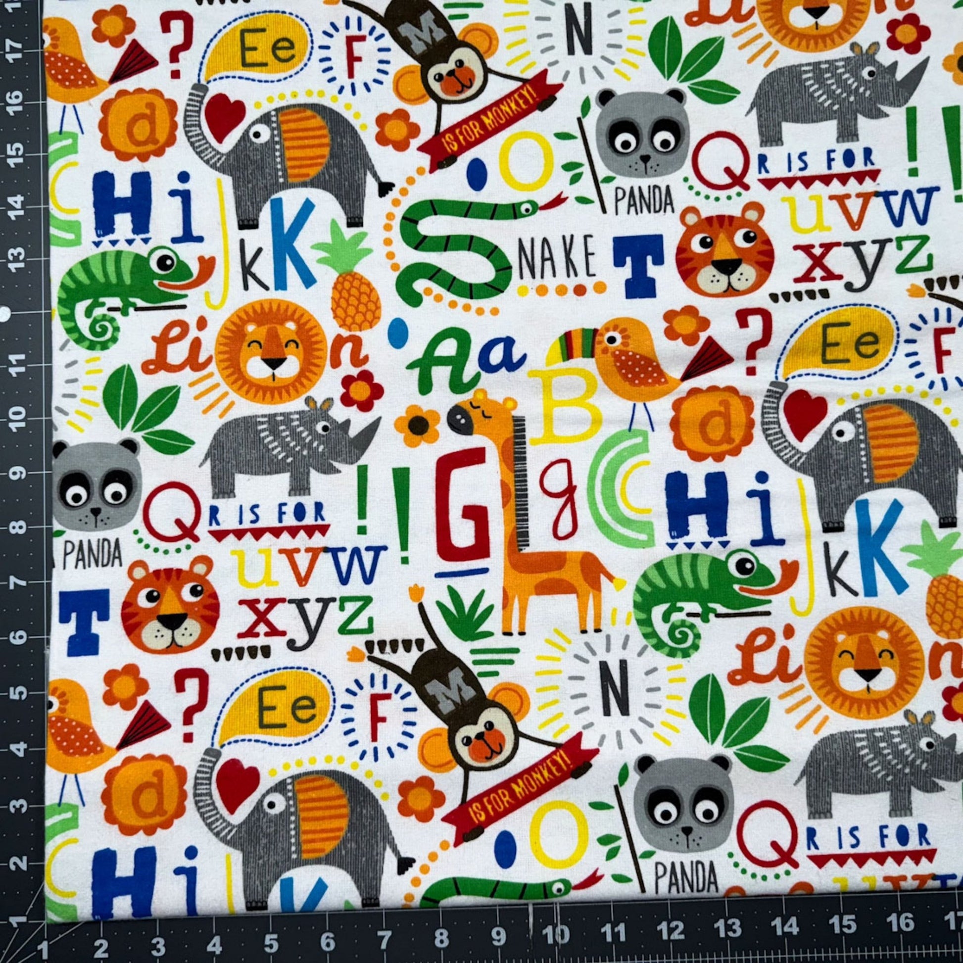 Safari Animal FLANNEL 0824 - 39 White Alphabet - Mary Jo Fabrics