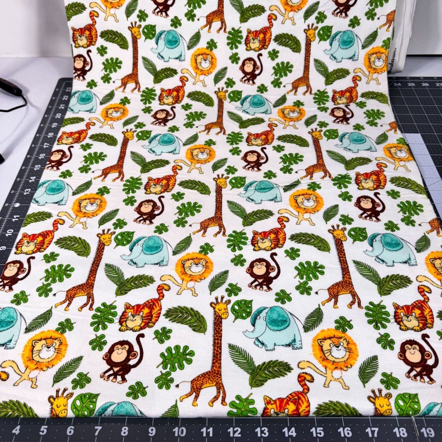 Safari Animal FLANNEL fabric 14922 lion giraffe monkey - Mary Jo Fabrics
