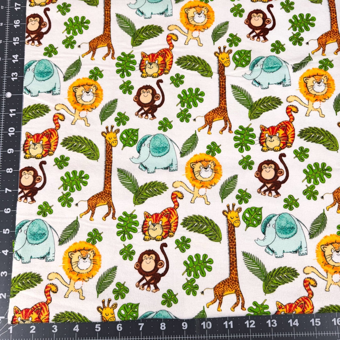 Safari Animal FLANNEL fabric 14922 lion giraffe monkey - Mary Jo Fabrics