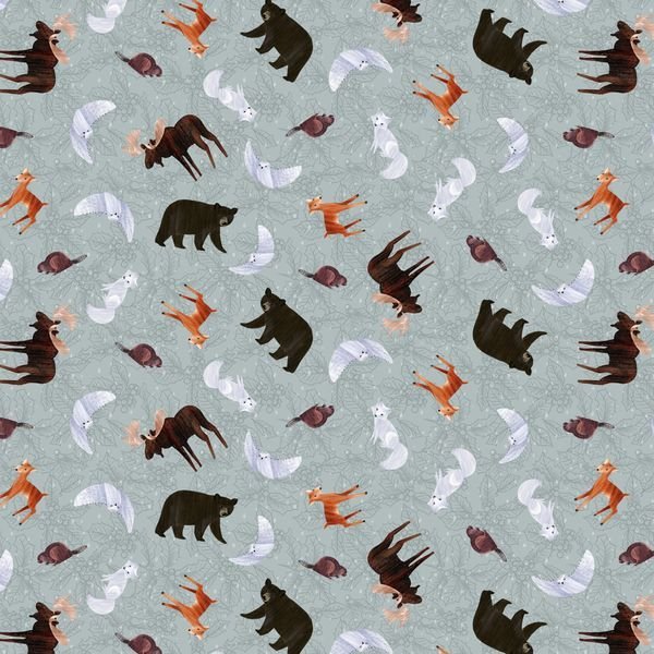 Sage Gray Forest Animal FLANNEL 4243F Deer Bear - Mary Jo Fabrics