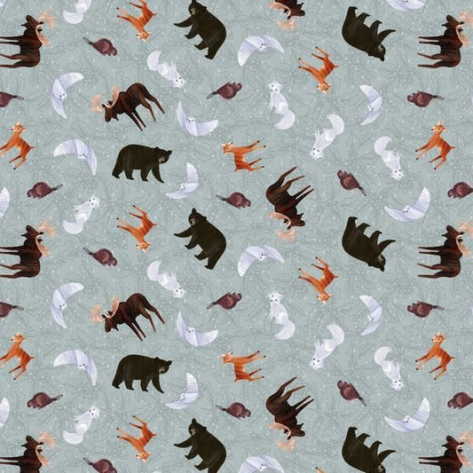 Sage Gray Forest Animal FLANNEL 4243F Deer Bear - Mary Jo Fabrics
