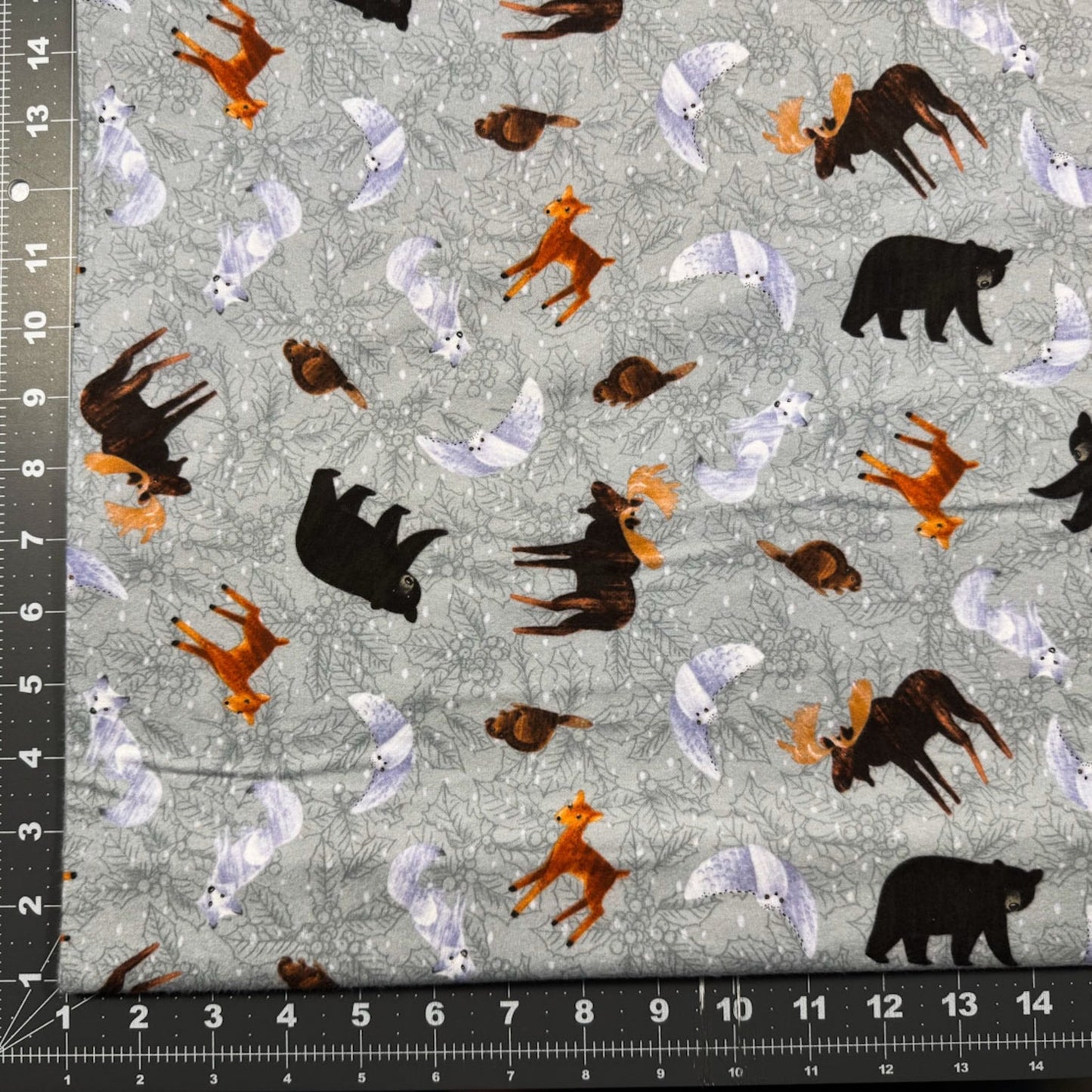 Sage Gray Forest Animal FLANNEL 4243F Deer Bear - Mary Jo Fabrics