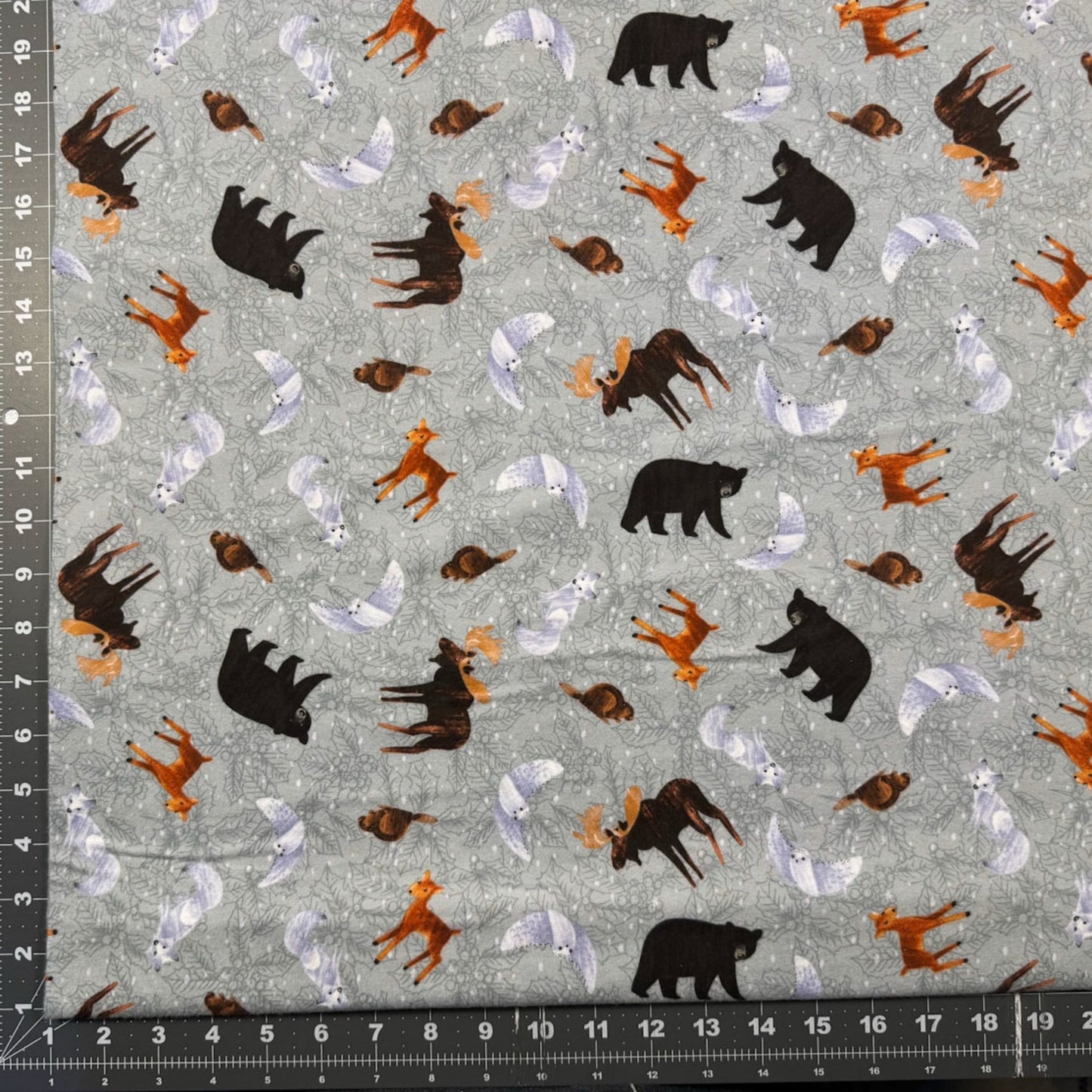Sage Gray Forest Animal FLANNEL 4243F Deer Bear - Mary Jo Fabrics