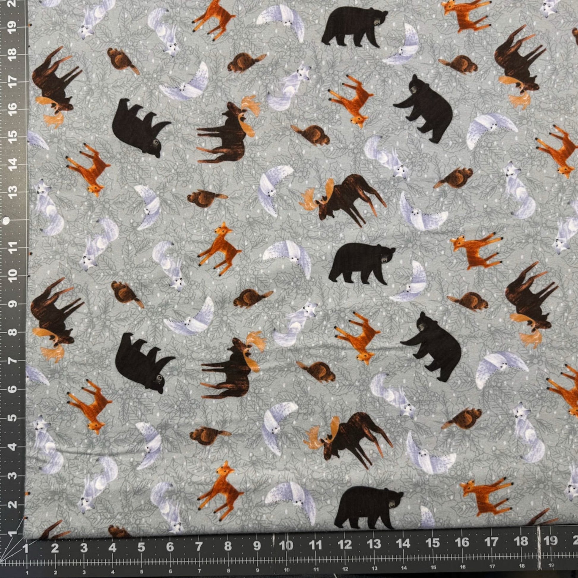 Sage Gray Forest Animal FLANNEL 4243F Deer Bear - Mary Jo Fabrics