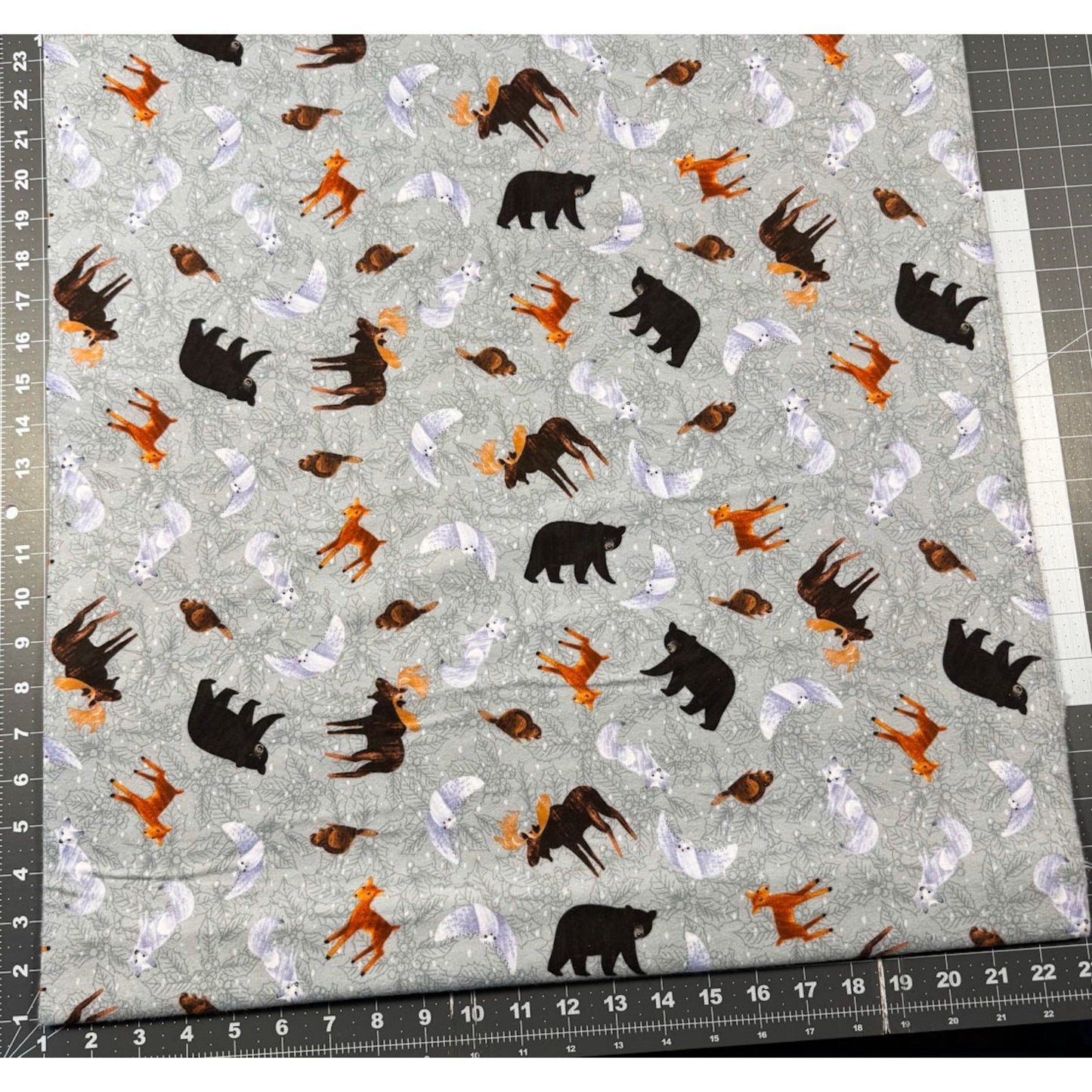 Sage Gray Forest Animal FLANNEL 4243F Deer Bear - Mary Jo Fabrics
