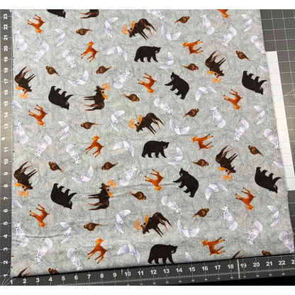 Sage Gray Forest Animal FLANNEL 4243F Deer Bear - Mary Jo Fabrics