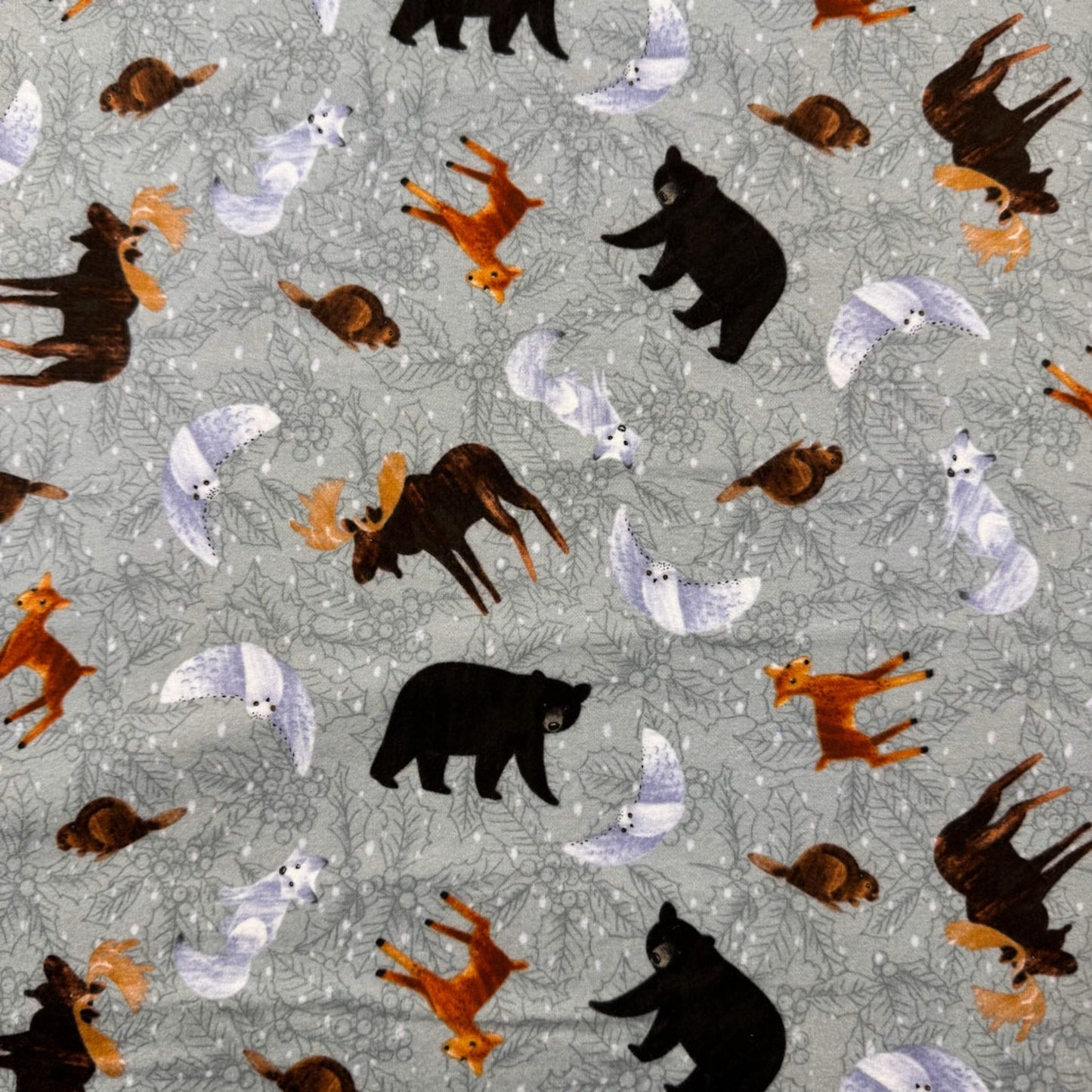 Sage Gray Forest Animal FLANNEL 4243F Deer Bear - Mary Jo Fabrics
