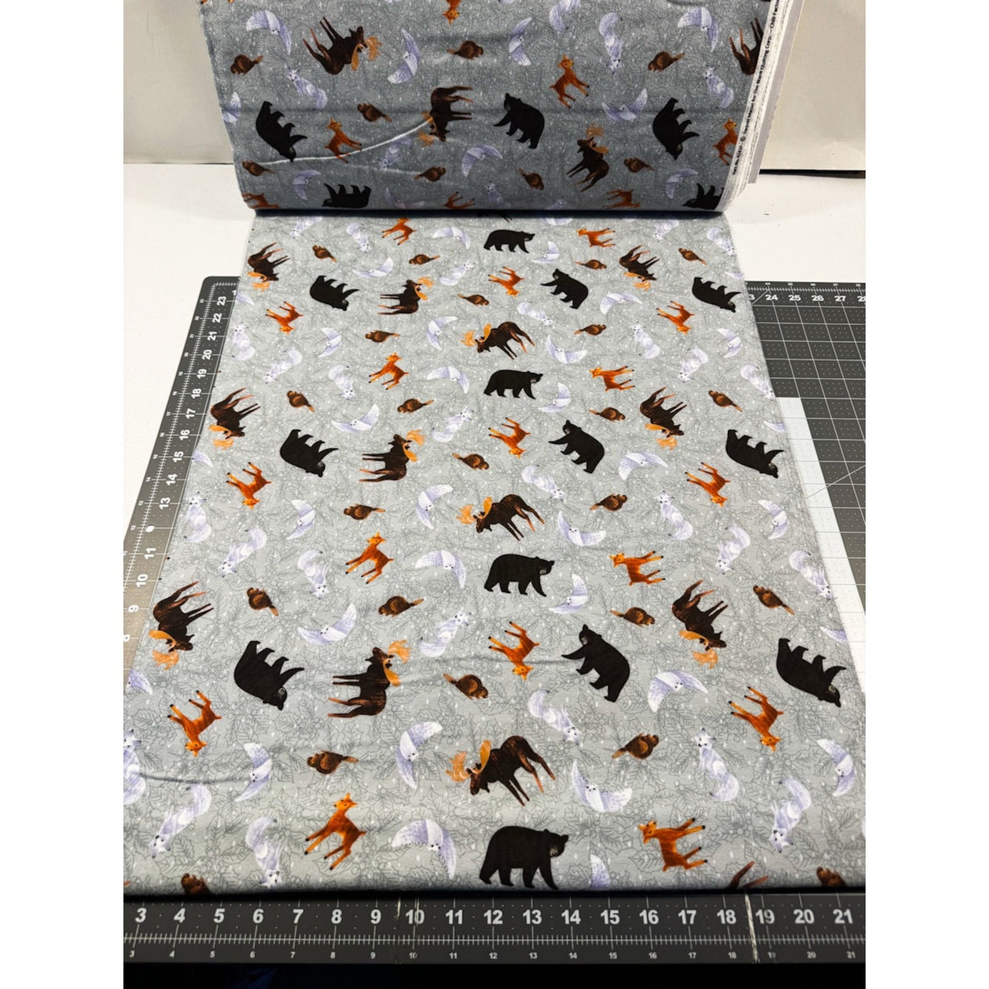 Sage Gray Forest Animal FLANNEL 4243F Deer Bear - Mary Jo Fabrics