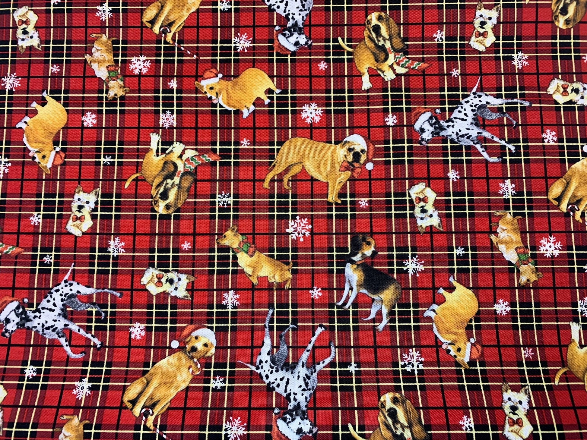 Santa Dog Christmas fabric 6349 - 88 Santa Claus Dog Fabric - Mary Jo Fabrics