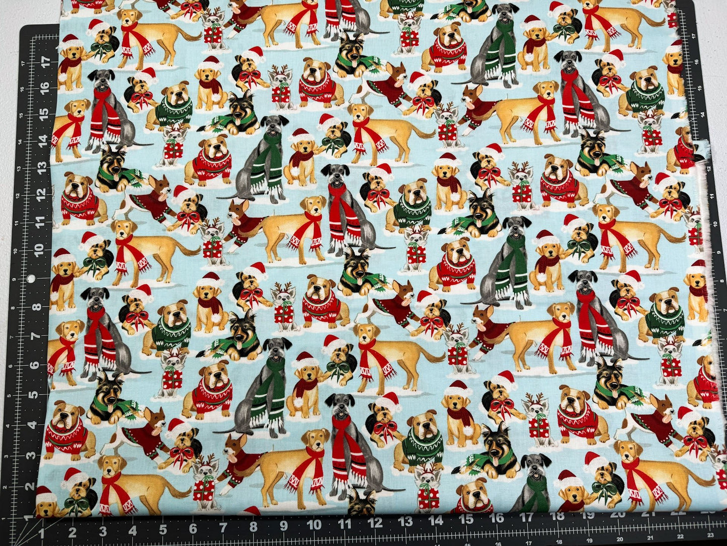 Santa Paws Dogs in Christmas sweaters and scarves - Mary Jo Fabrics