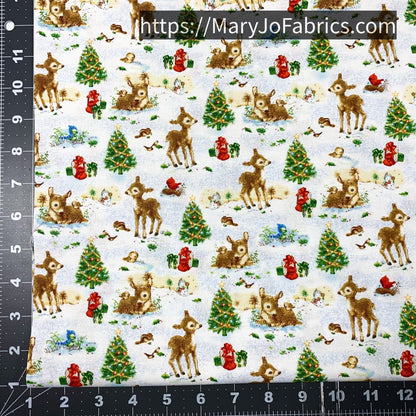 Santa's Friends Fabric 1151 Christmas trees Baby reindeer - Mary Jo Fabrics