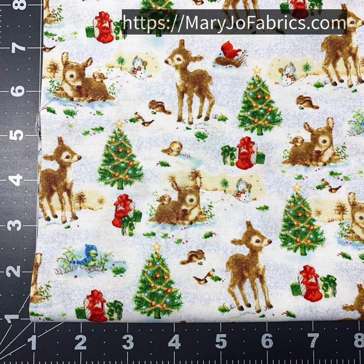 Santa's Friends Fabric 1151 Christmas trees Baby reindeer - Mary Jo Fabrics