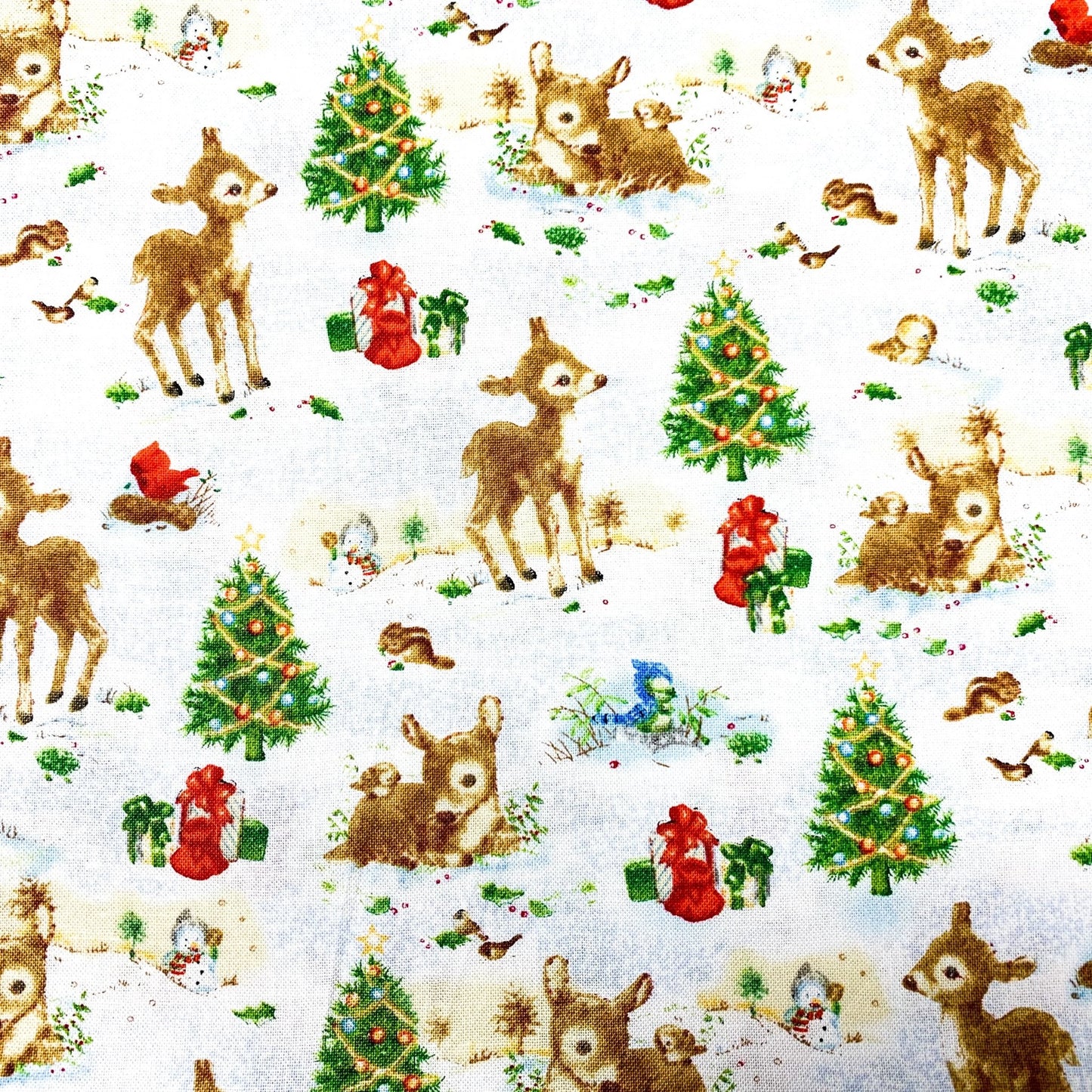 Santa's Friends Fabric 1151 Christmas trees Baby reindeer - Mary Jo Fabrics