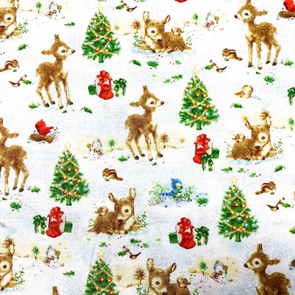 Santa's Friends Fabric 1151 Christmas trees Baby reindeer - Mary Jo Fabrics