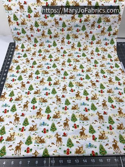 Santa's Friends Fabric 1151 Christmas trees Baby reindeer - Mary Jo Fabrics