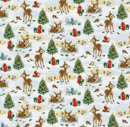 Santa's Friends Fabric 1151 Christmas trees Baby reindeer - Mary Jo Fabrics