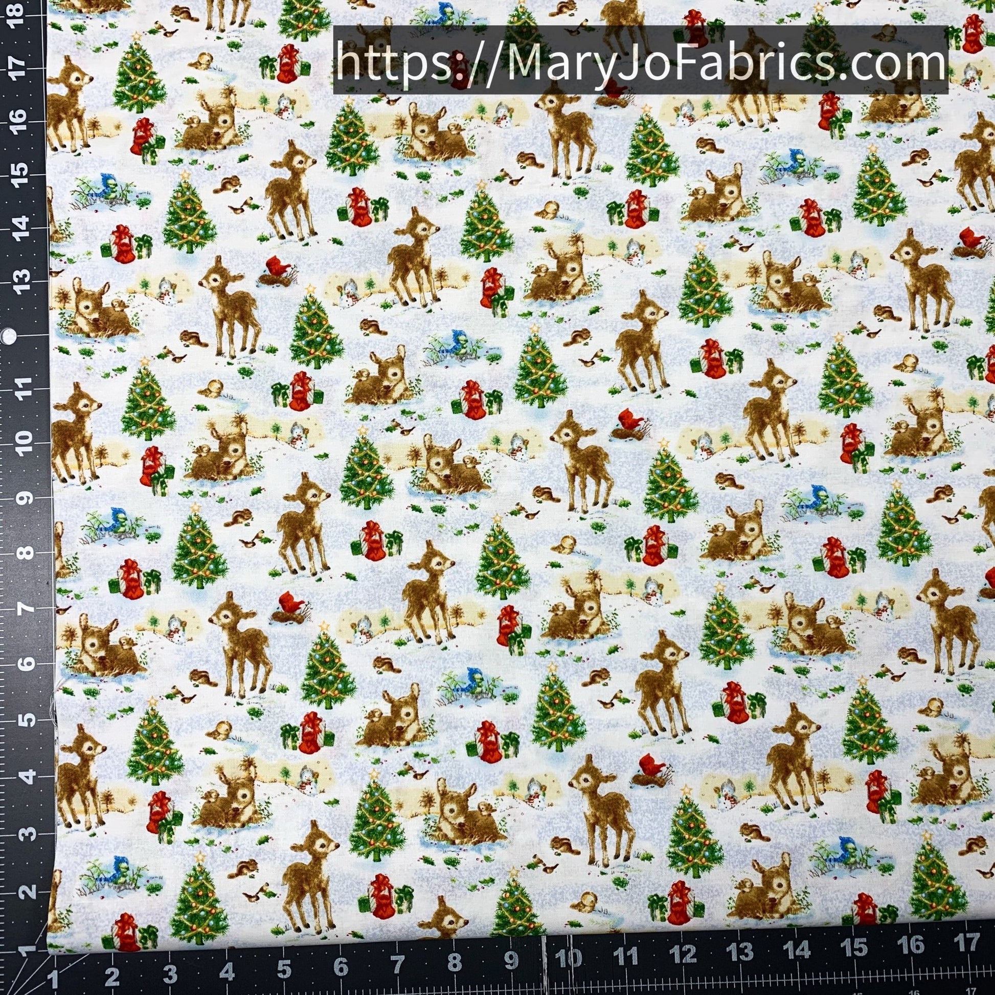 Santa's Friends Fabric 1151 Christmas trees Baby reindeer - Mary Jo Fabrics