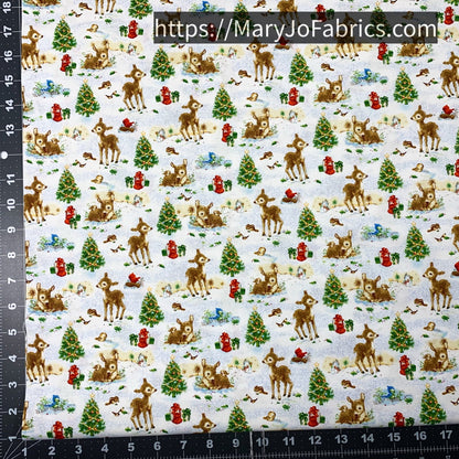 Santa's Friends Fabric 1151 Christmas trees Baby reindeer - Mary Jo Fabrics