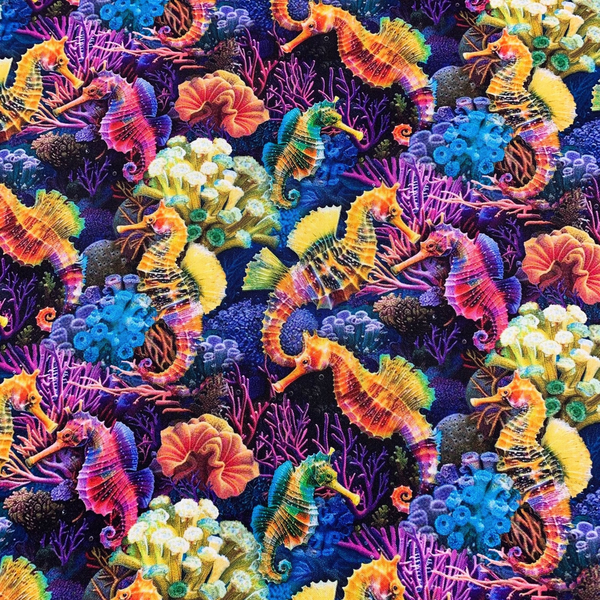 Sea Reef Seahorses Fabric CD3813 Ocean Cotton Fabric - Mary Jo Fabrics