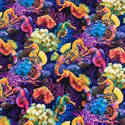 Sea Reef Seahorses Fabric CD3813 Ocean Cotton Fabric - Mary Jo Fabrics