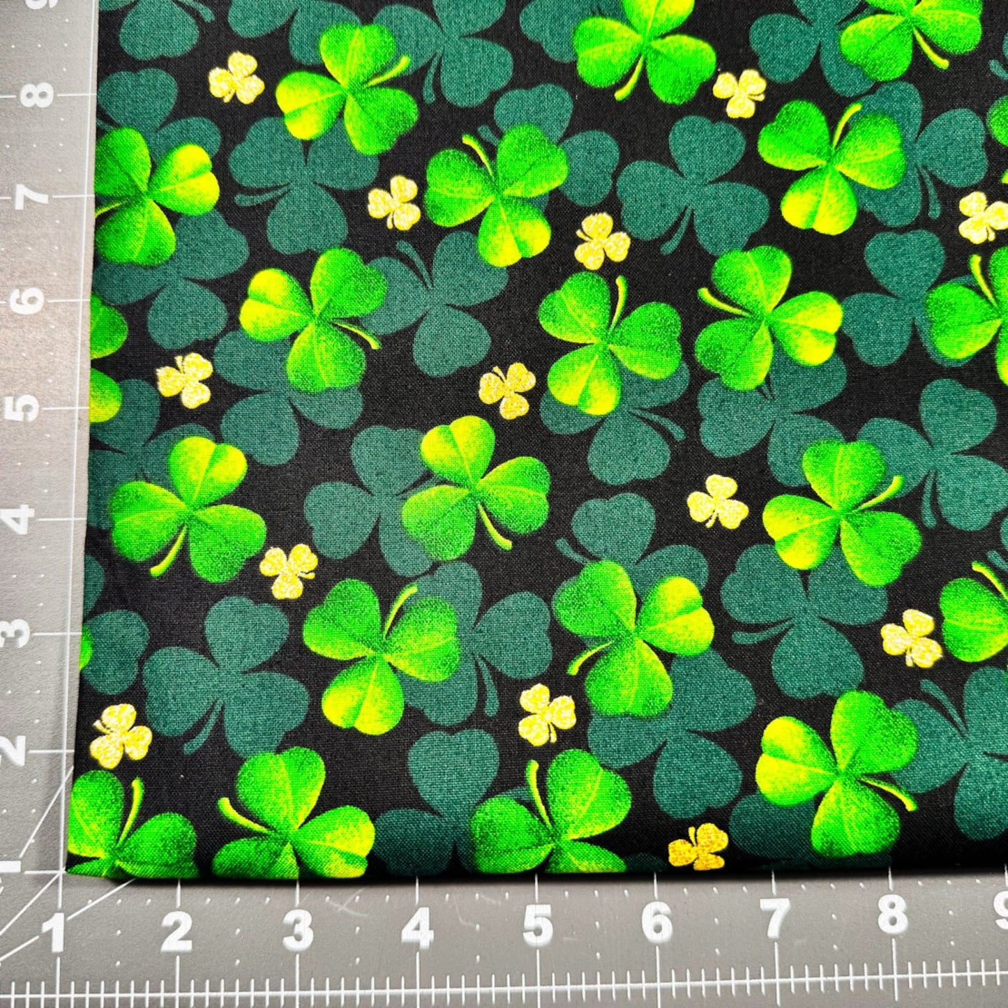 Shades of Clover Fabric 16298226 Gold Glitter Shamrocks - Mary Jo Fabrics
