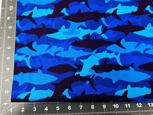 Shark fabric 32679C Blue Shark camo fabric - Mary Jo Fabrics