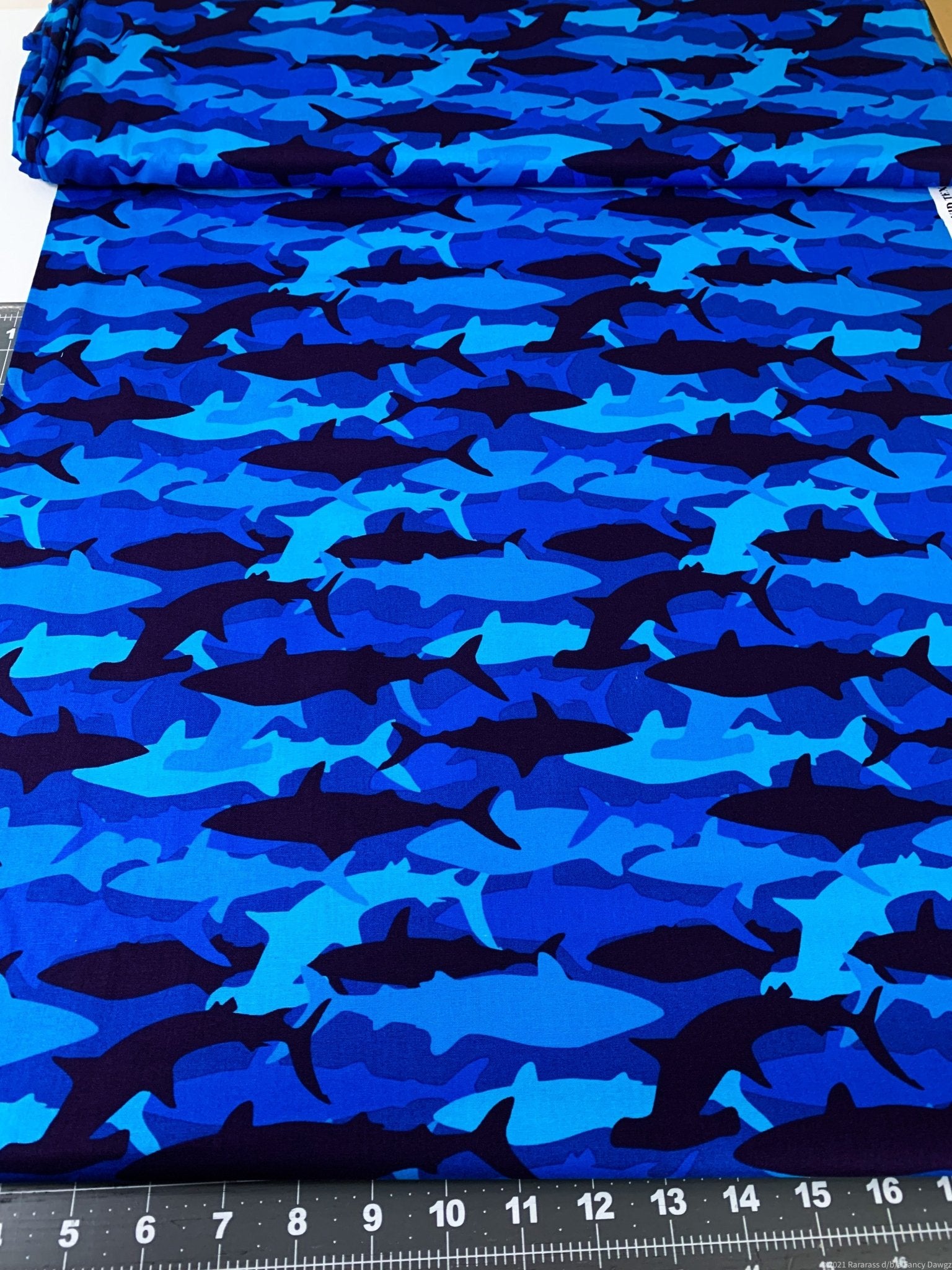 Shark fabric 32679C Blue Shark camo fabric - Mary Jo Fabrics