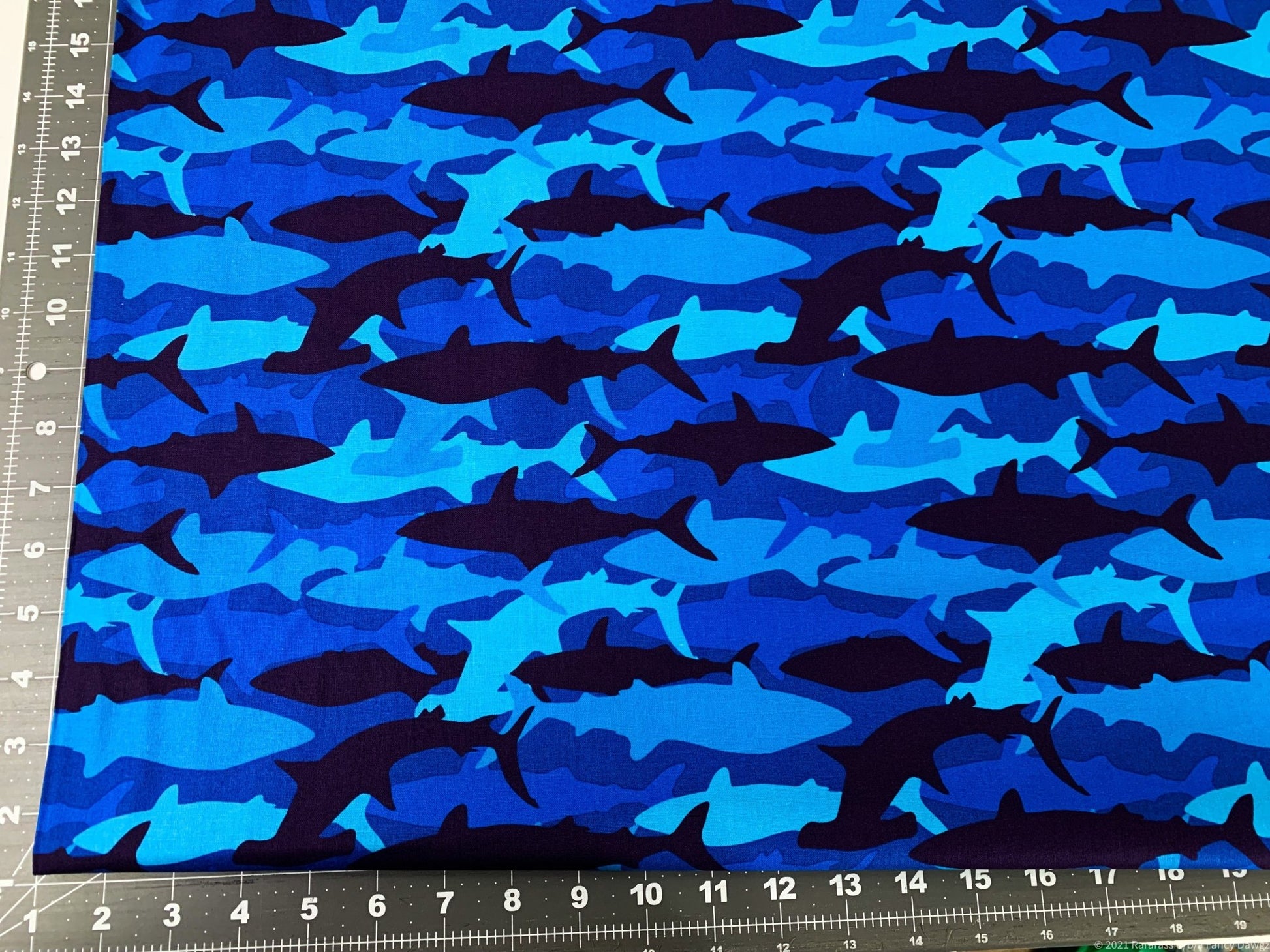 Shark fabric 32679C Blue Shark camo fabric - Mary Jo Fabrics