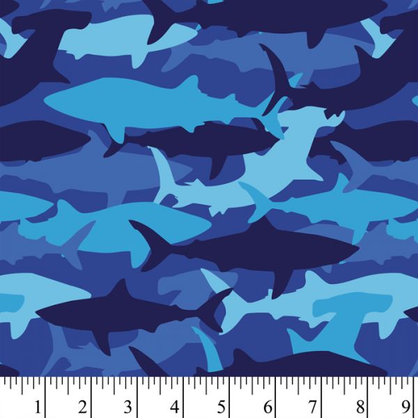 Shark fabric 32679C Blue Shark camo fabric - Mary Jo Fabrics