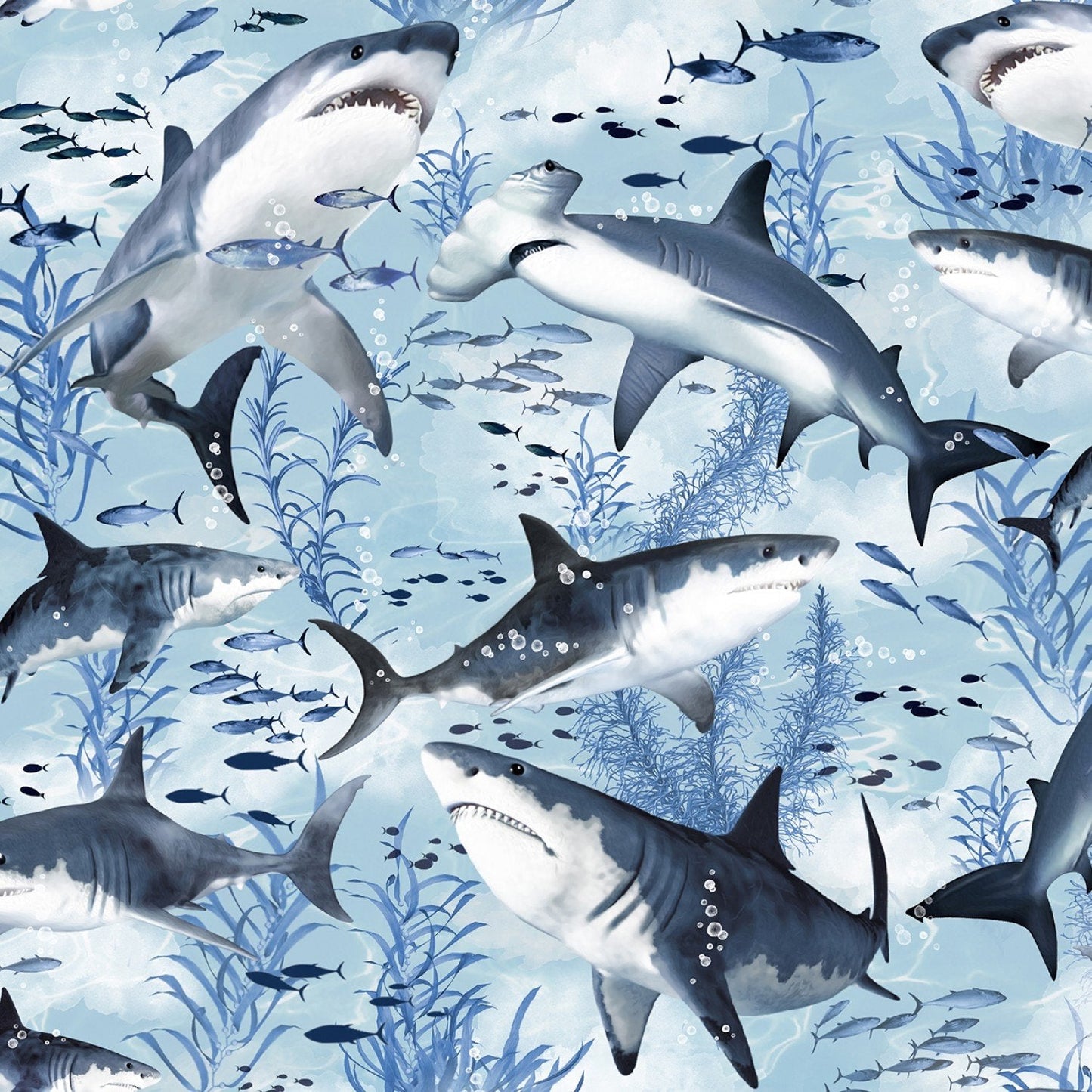 Shark fabric C7980 sharks cotton fabric - Mary Jo Fabrics