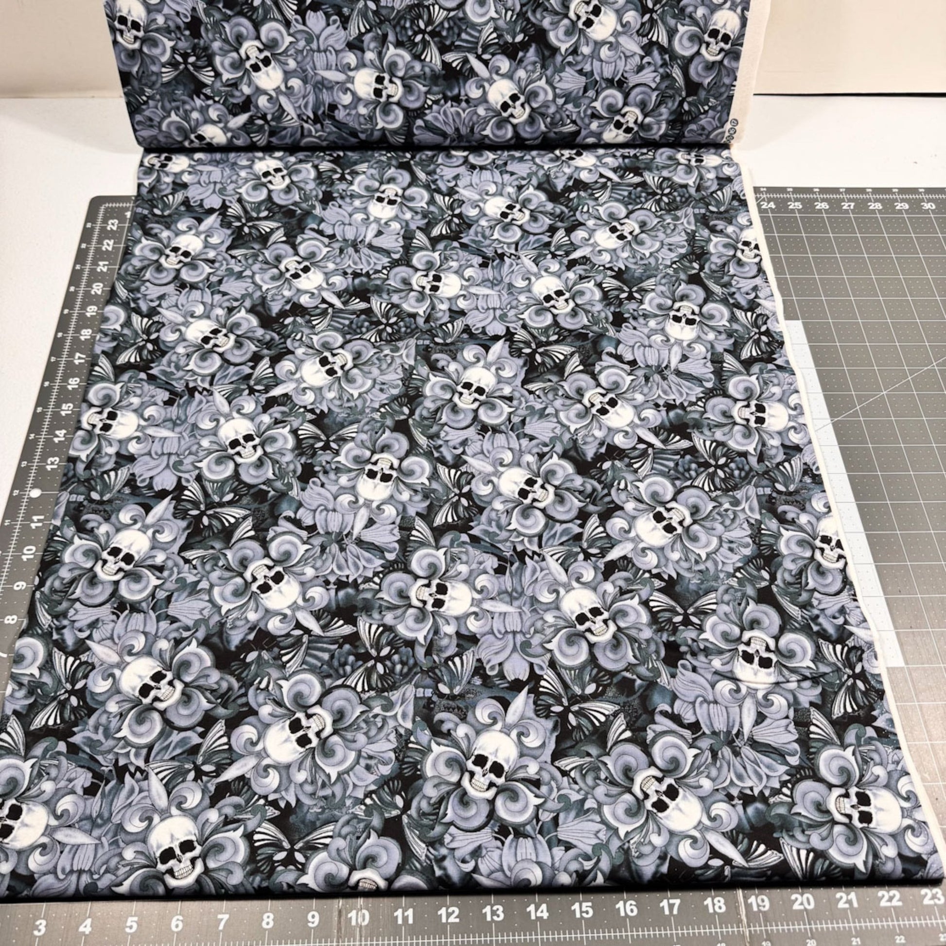 Skull Fabric C8709 Skulls Cotton Fleur De Lis - Mary Jo Fabrics