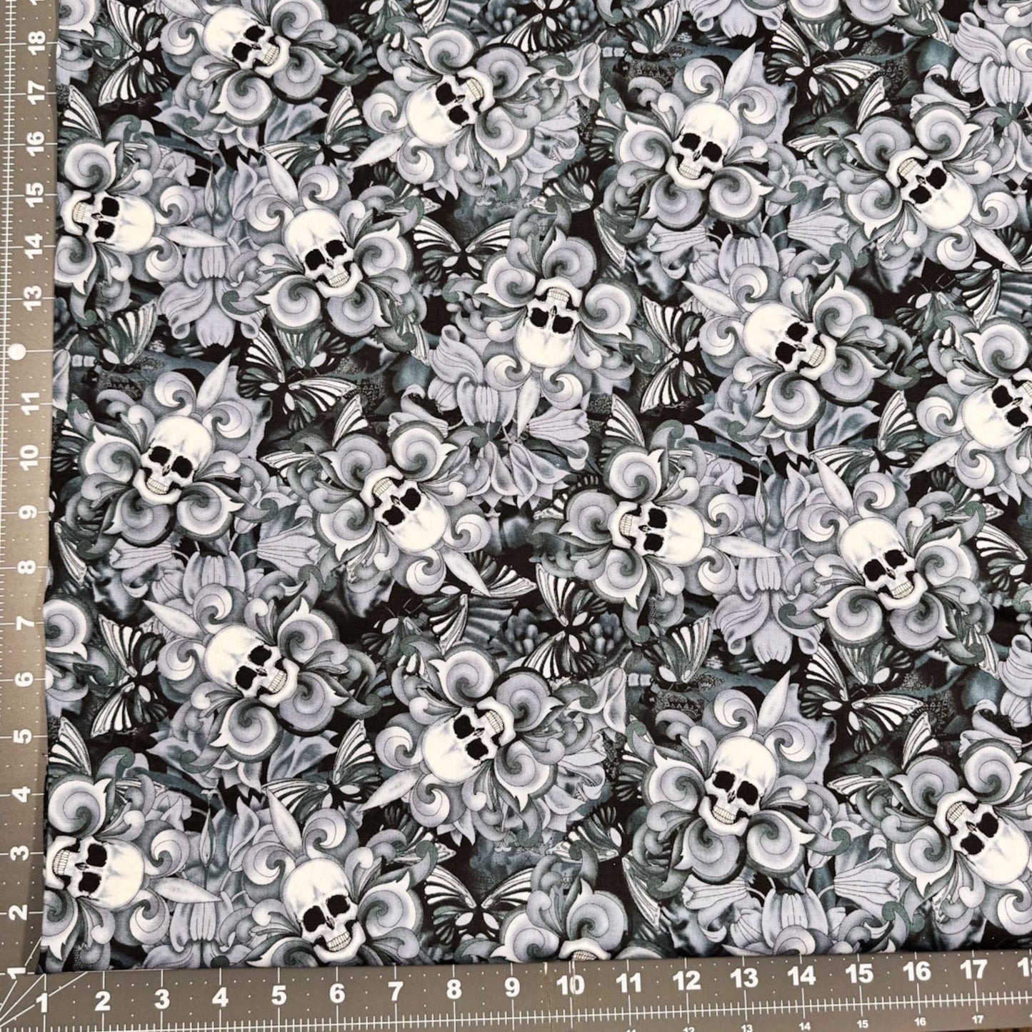 Skull Fabric C8709 Skulls Cotton Fleur De Lis - Mary Jo Fabrics