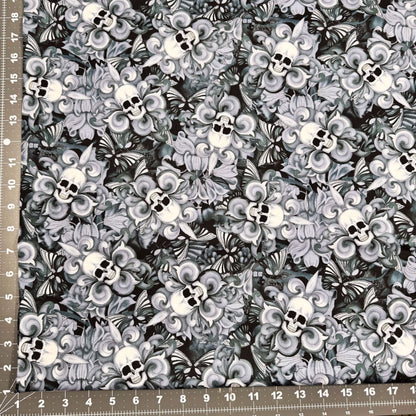 Skull Fabric C8709 Skulls Cotton Fleur De Lis - Mary Jo Fabrics