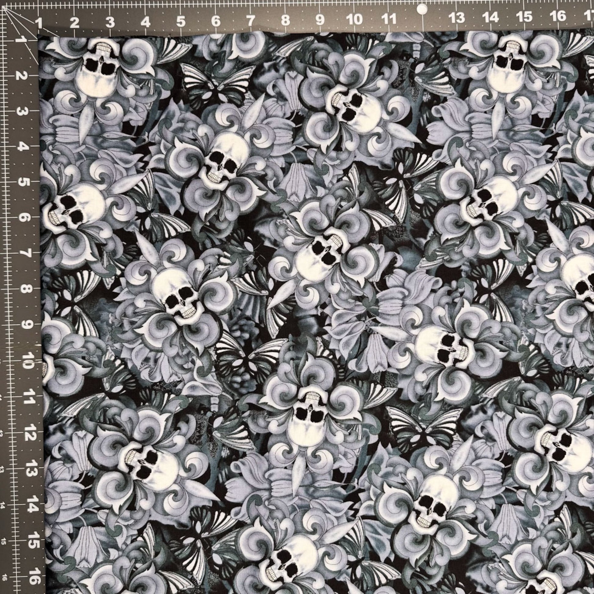 Skull Fabric C8709 Skulls Cotton Fleur De Lis - Mary Jo Fabrics