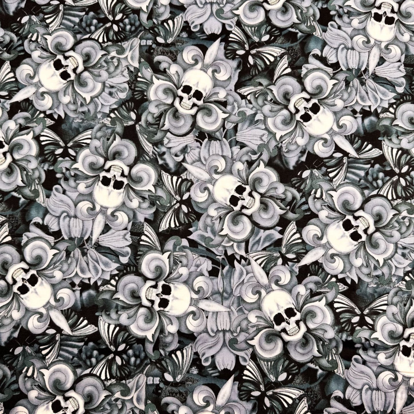 Skull Fabric C8709 Skulls Cotton Fleur De Lis - Mary Jo Fabrics