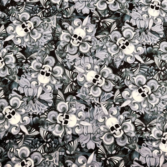 Skull Fabric C8709 Skulls Cotton Fleur De Lis - Mary Jo Fabrics