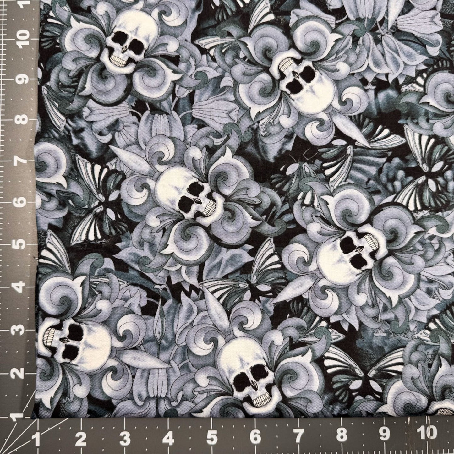 Skull Fabric C8709 Skulls Cotton Fleur De Lis - Mary Jo Fabrics