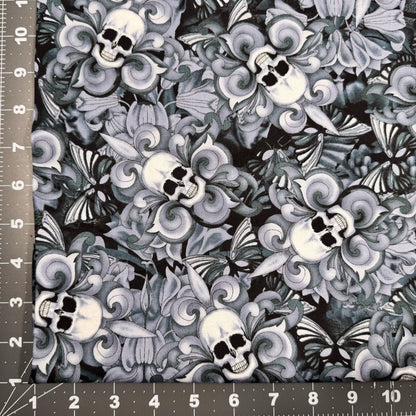 Skull Fabric C8709 Skulls Cotton Fleur De Lis - Mary Jo Fabrics