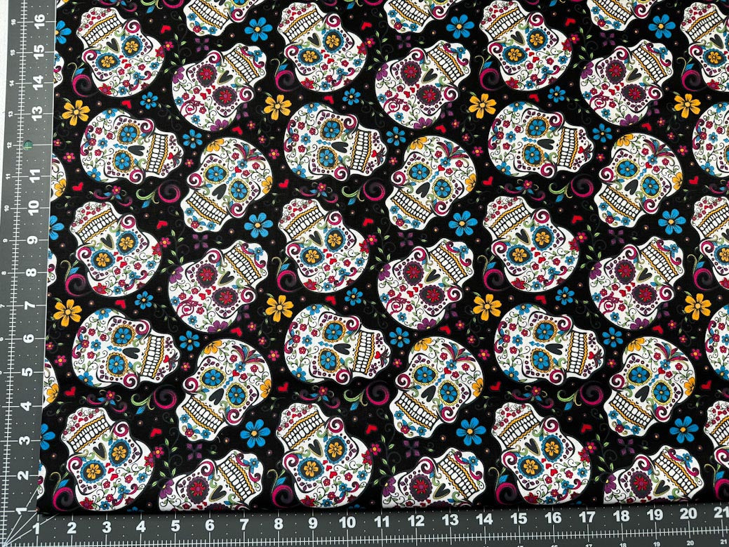 Folkloric Skulls fabric DT28882C skull cotton fabric
