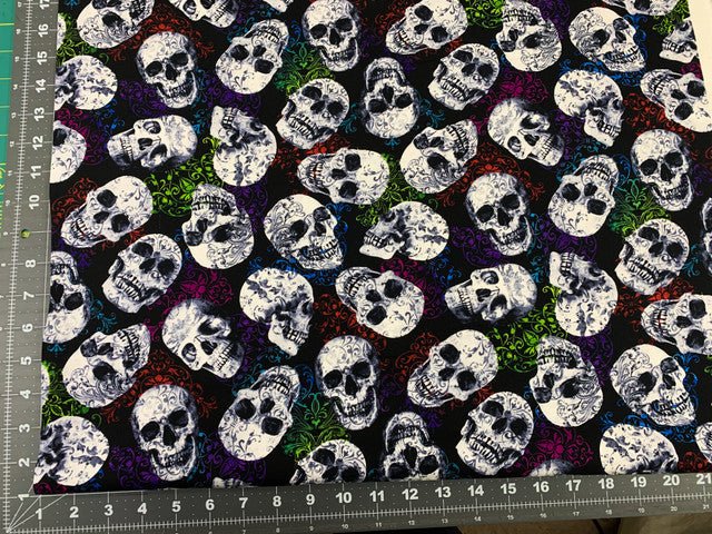 Skulls fabric rainbow filigree C7275 skull cotton fabric - Mary Jo Fabrics