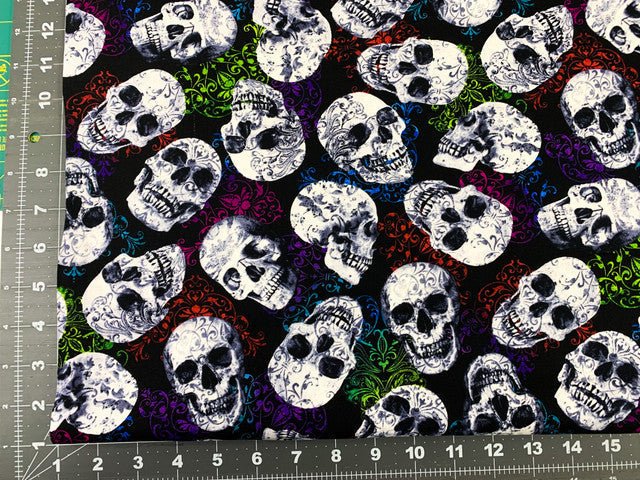 Skulls fabric rainbow filigree C7275 skull cotton fabric - Mary Jo Fabrics