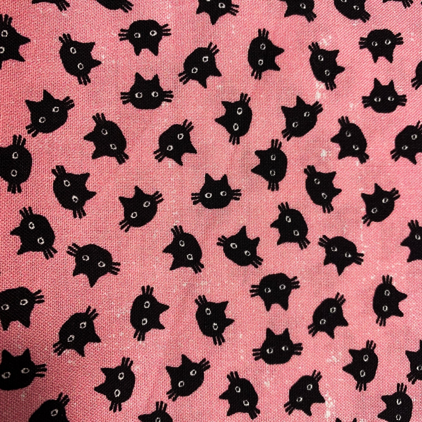 Small Black Cat Cotton Fabric 13167 Cat Face Pink - Mary Jo Fabrics