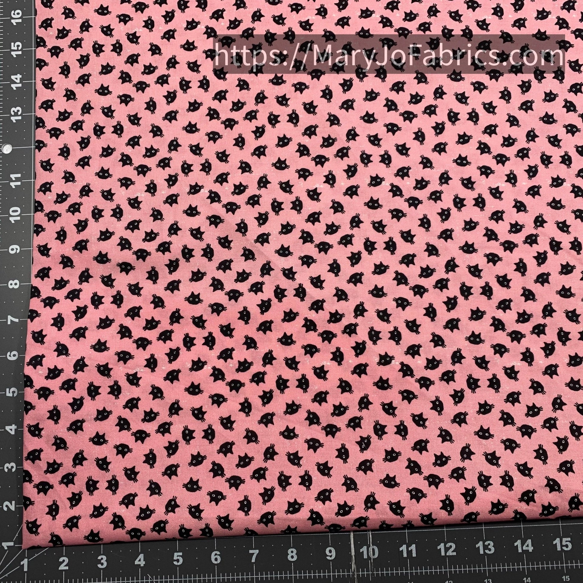 Small Black Cat Cotton Fabric 13167 Cat Face Pink - Mary Jo Fabrics