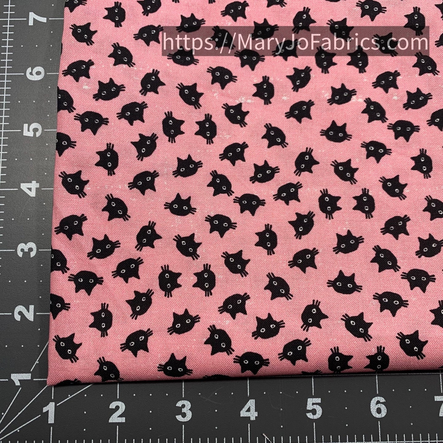 Small Black Cat Cotton Fabric 13167 Cat Face Pink - Mary Jo Fabrics
