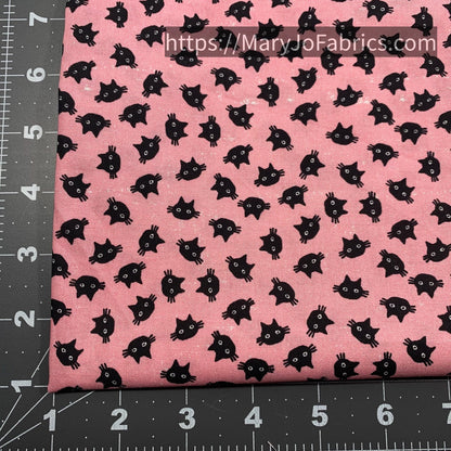 Small Black Cat Cotton Fabric 13167 Cat Face Pink - Mary Jo Fabrics