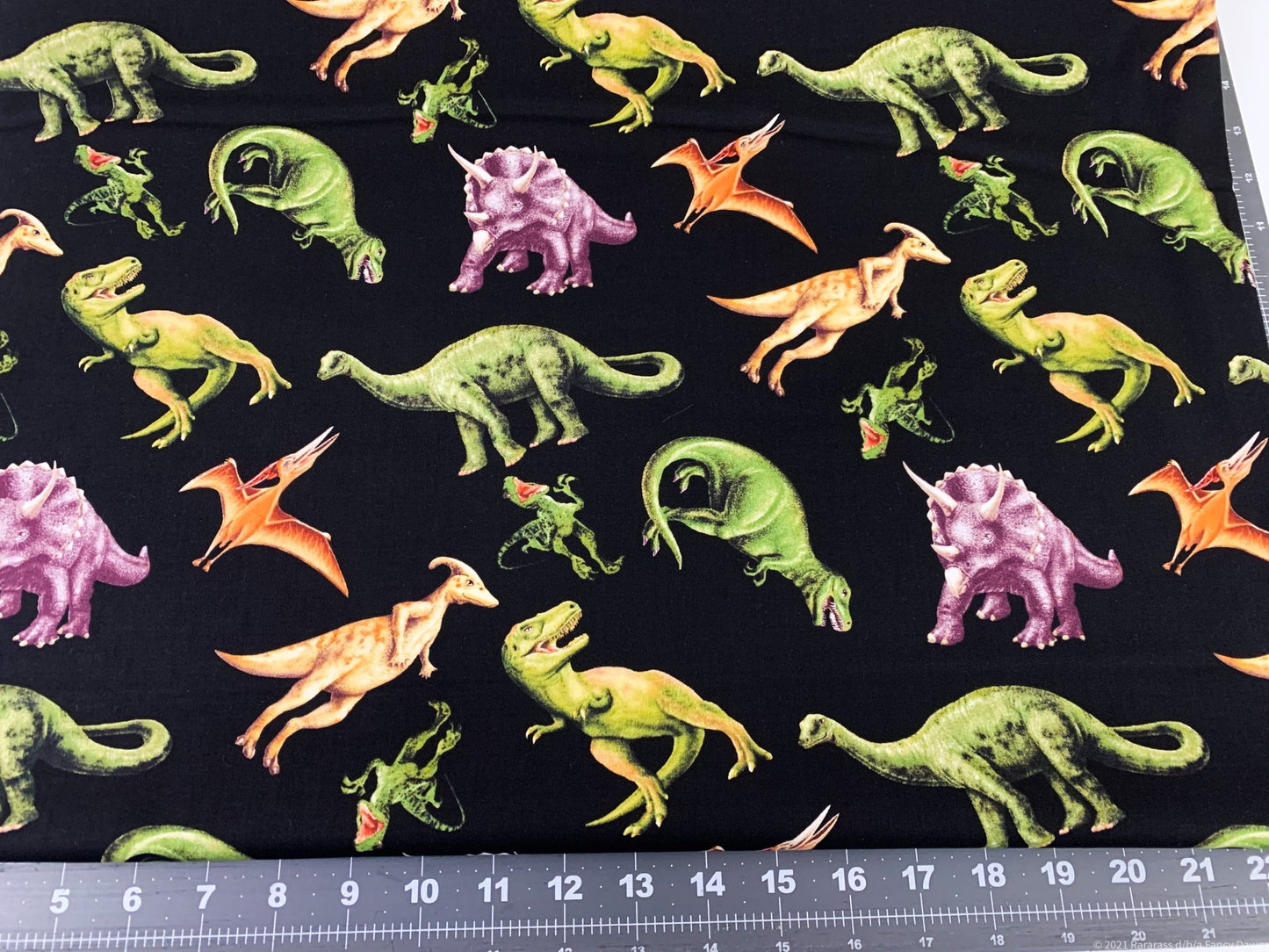 Small March of the Dinosaur fabric 6075 - 99 T Rex fabric - Mary Jo Fabrics