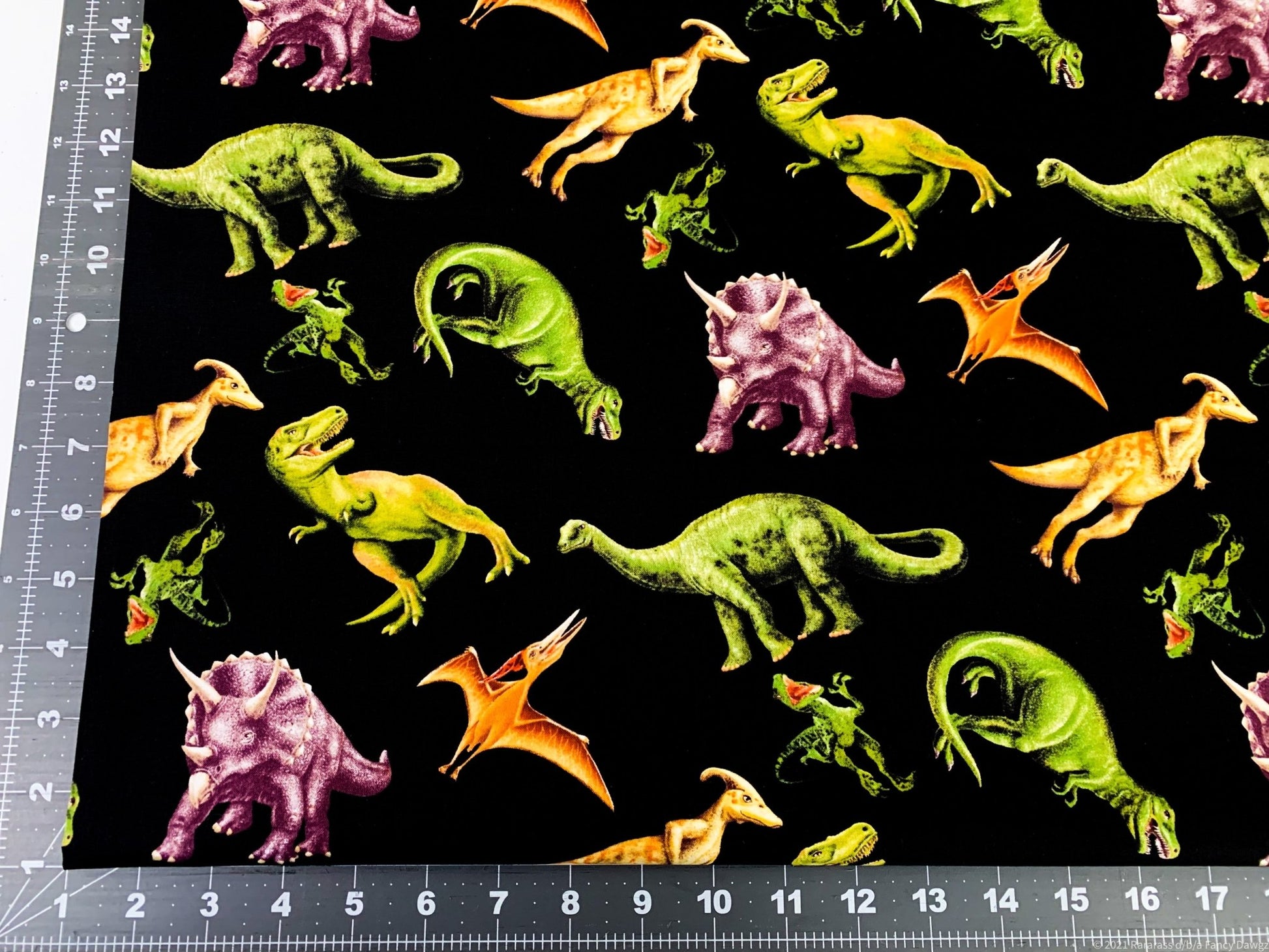 Small March of the Dinosaur fabric 6075 - 99 T Rex fabric - Mary Jo Fabrics