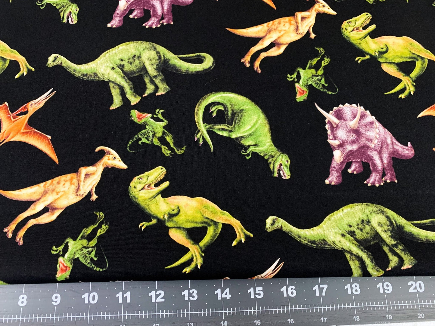 Small March of the Dinosaur fabric 6075 - 99 T Rex fabric - Mary Jo Fabrics